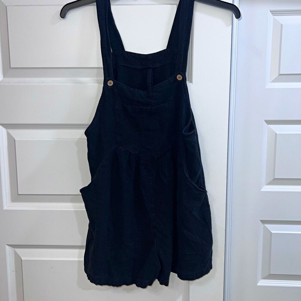 Anrabess Women’s Black Overall Romper Pockets Medium